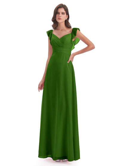 Courtney Sheath V-Neck Straps Chiffon Long Bridesmaid Dresses