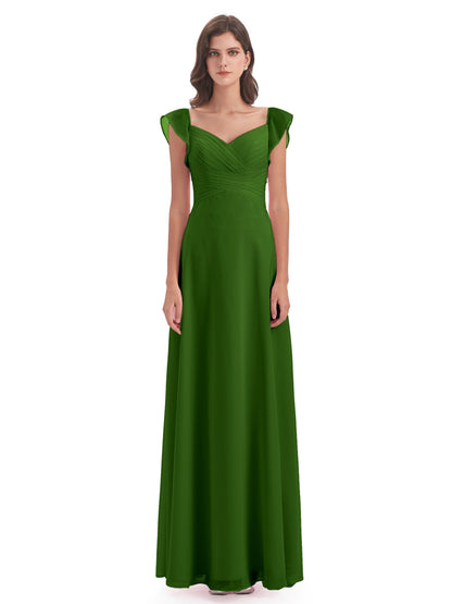 Courtney Sheath V-Neck Straps Chiffon Long Bridesmaid Dresses