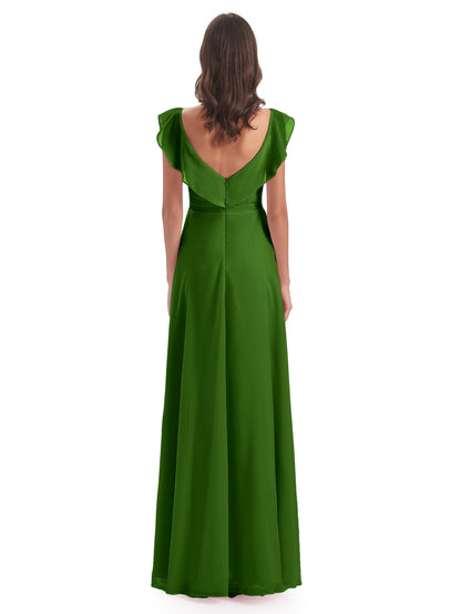 Courtney Sheath V-Neck Straps Chiffon Long Bridesmaid Dresses