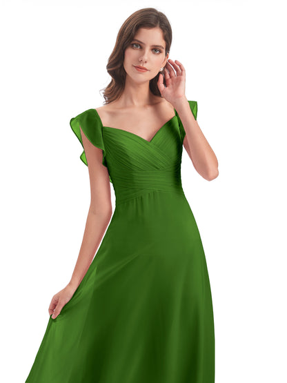 Courtney Sheath V-Neck Straps Chiffon Long Bridesmaid Dresses