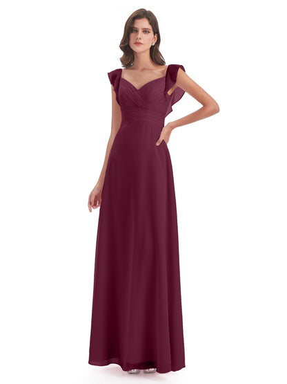Courtney Sheath V-Neck Straps Chiffon Long Bridesmaid Dresses