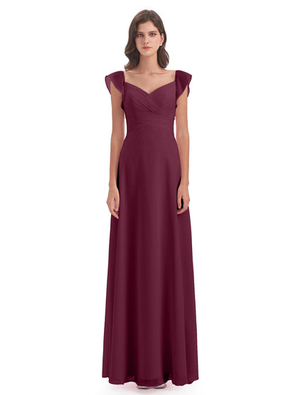 Courtney Sheath V-Neck Straps Chiffon Long Bridesmaid Dresses