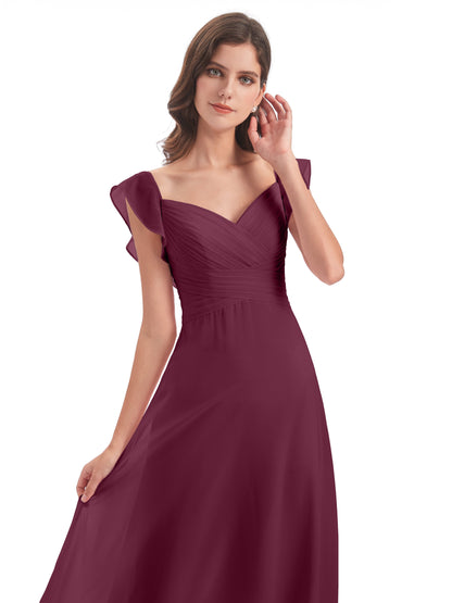 Courtney Sheath V-Neck Straps Chiffon Long Bridesmaid Dresses