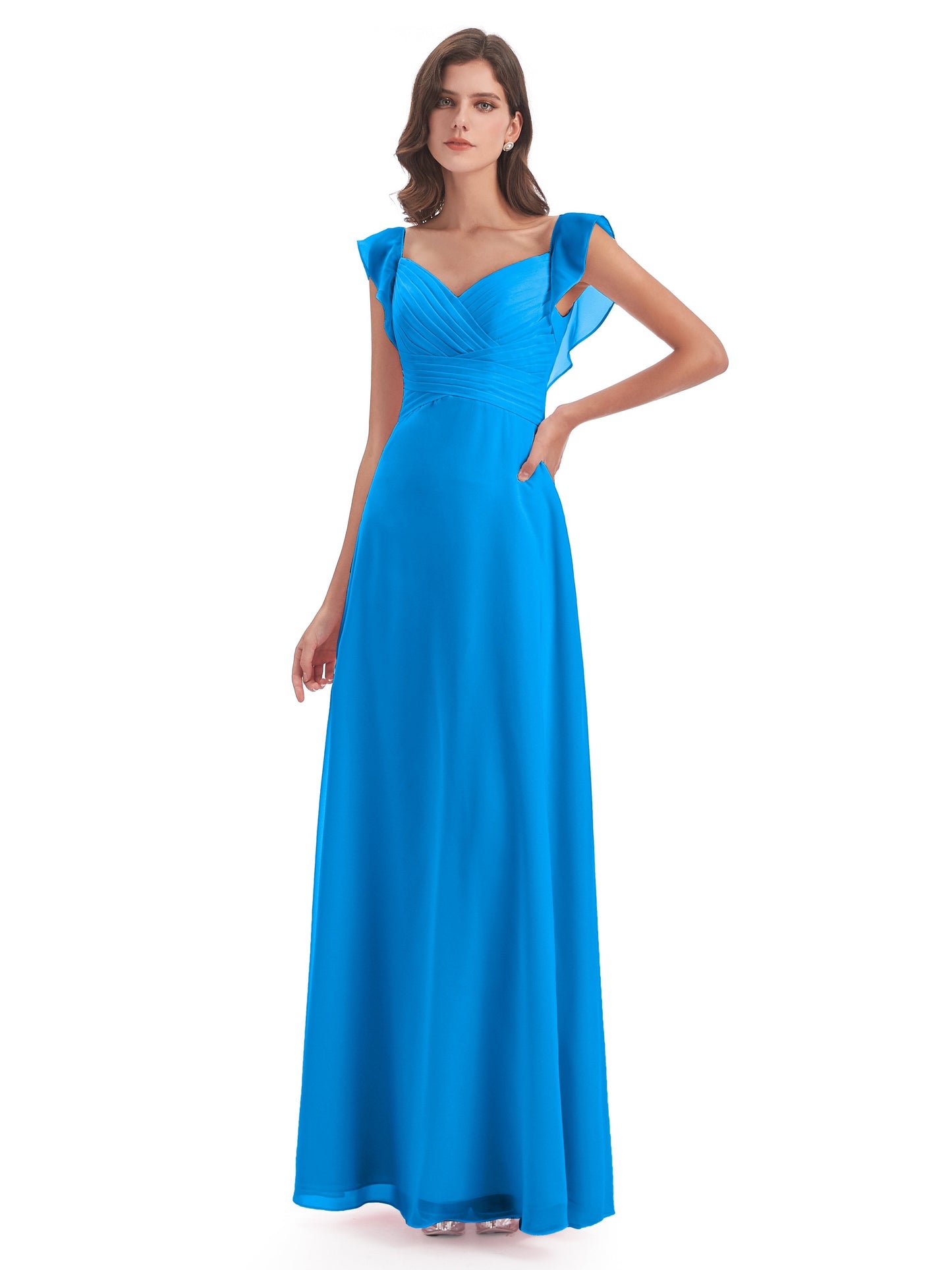 Courtney Sheath V-Neck Straps Chiffon Long Bridesmaid Dresses