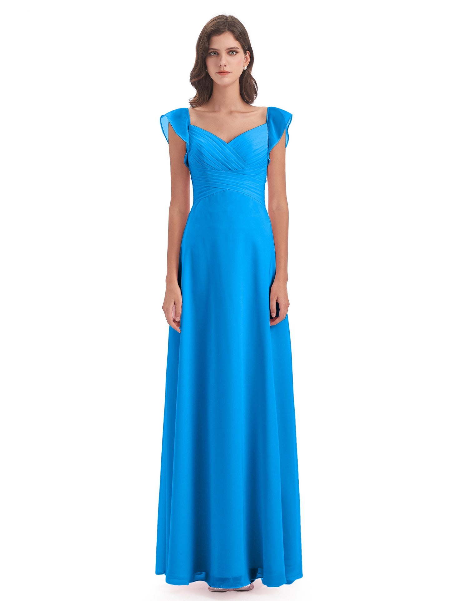 Courtney Sheath V-Neck Straps Chiffon Long Bridesmaid Dresses