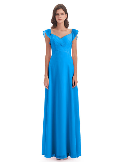 Courtney Sheath V-Neck Straps Chiffon Long Bridesmaid Dresses