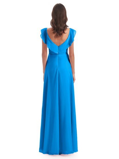Courtney Sheath V-Neck Straps Chiffon Long Bridesmaid Dresses