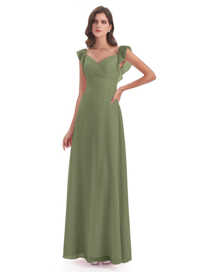 Courtney Sheath V-Neck Straps Chiffon Long Bridesmaid Dresses