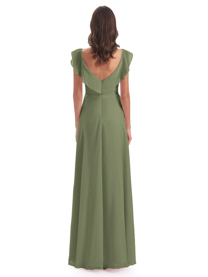 Courtney Sheath V-Neck Straps Chiffon Long Bridesmaid Dresses