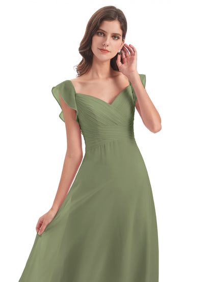 Courtney Sheath V-Neck Straps Chiffon Long Bridesmaid Dresses