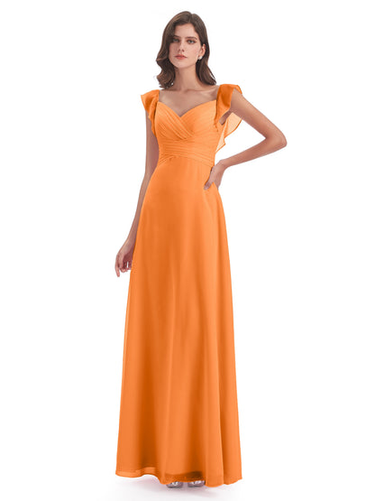 Courtney Sheath V-Neck Straps Chiffon Long Bridesmaid Dresses