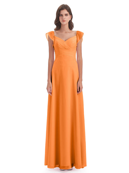 Courtney Sheath V-Neck Straps Chiffon Long Bridesmaid Dresses