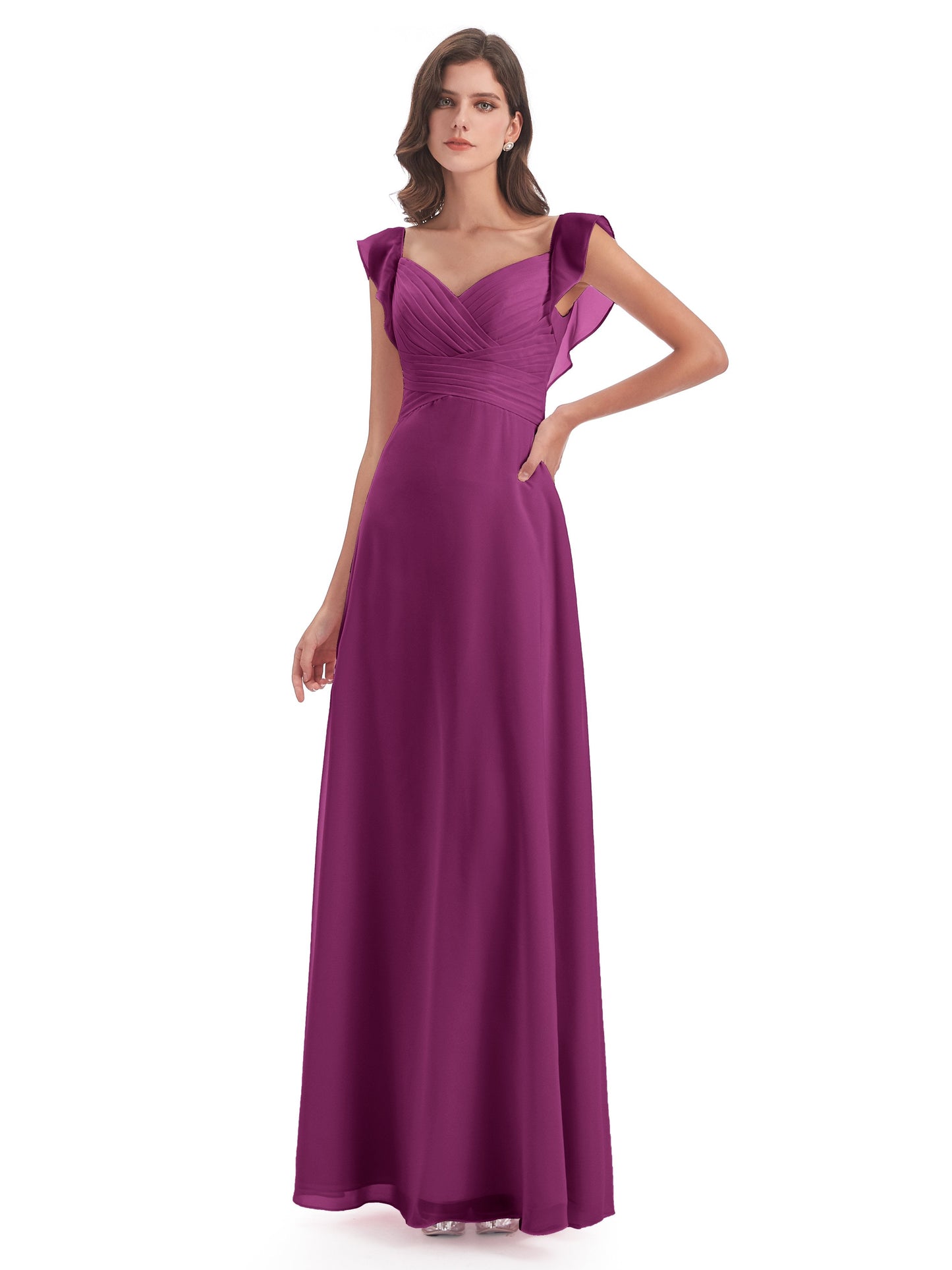 Courtney Sheath V-Neck Straps Chiffon Long Bridesmaid Dresses