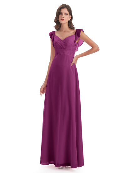 Courtney Sheath V-Neck Straps Chiffon Long Bridesmaid Dresses