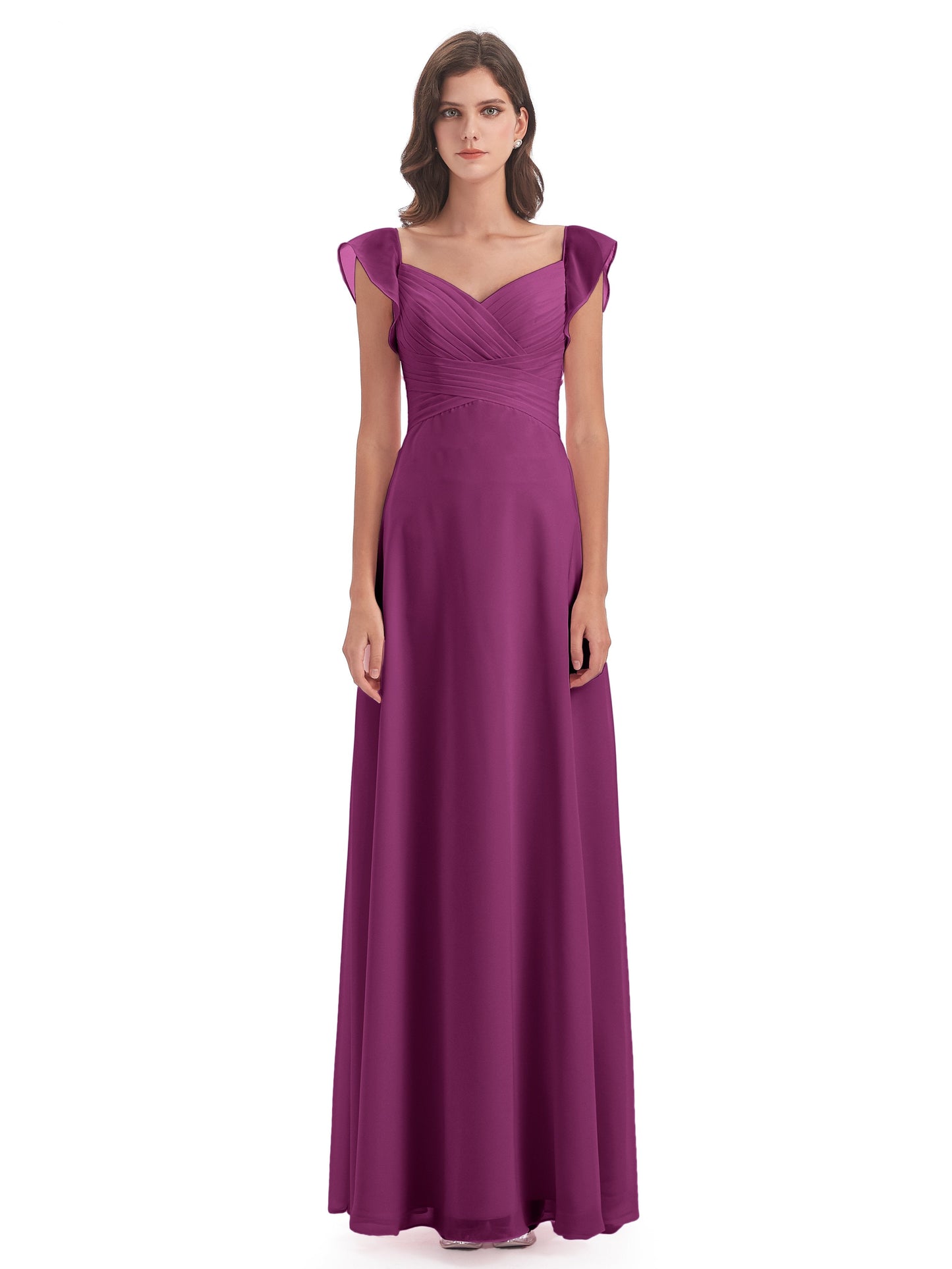 Courtney Sheath V-Neck Straps Chiffon Long Bridesmaid Dresses