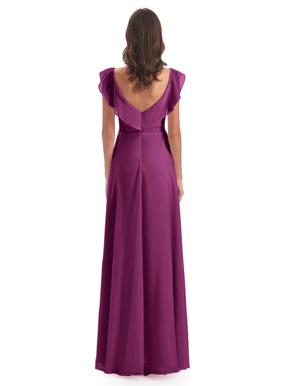 Courtney Sheath V-Neck Straps Chiffon Long Bridesmaid Dresses
