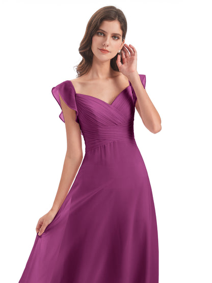 Courtney Sheath V-Neck Straps Chiffon Long Bridesmaid Dresses