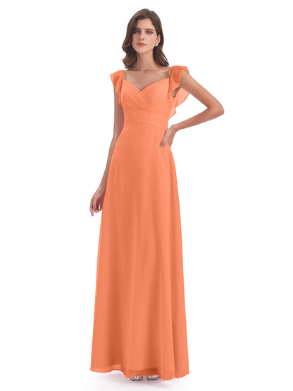 Courtney Sheath V-Neck Straps Chiffon Long Bridesmaid Dresses