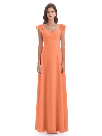 Courtney Sheath V-Neck Straps Chiffon Long Bridesmaid Dresses