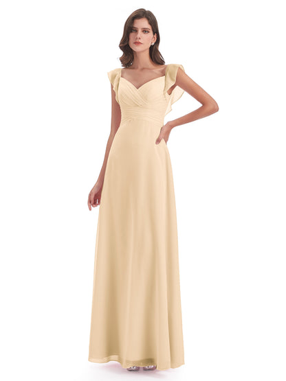 Courtney Sheath V-Neck Straps Chiffon Long Bridesmaid Dresses