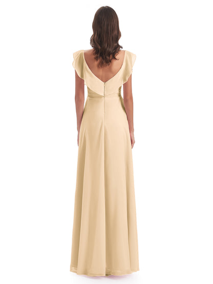Courtney Sheath V-Neck Straps Chiffon Long Bridesmaid Dresses