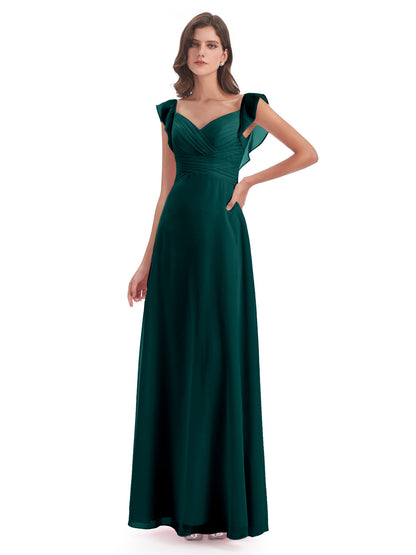 Courtney Sheath V-Neck Straps Chiffon Long Bridesmaid Dresses