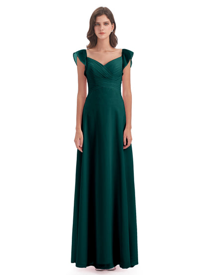 Courtney Sheath V-Neck Straps Chiffon Long Bridesmaid Dresses