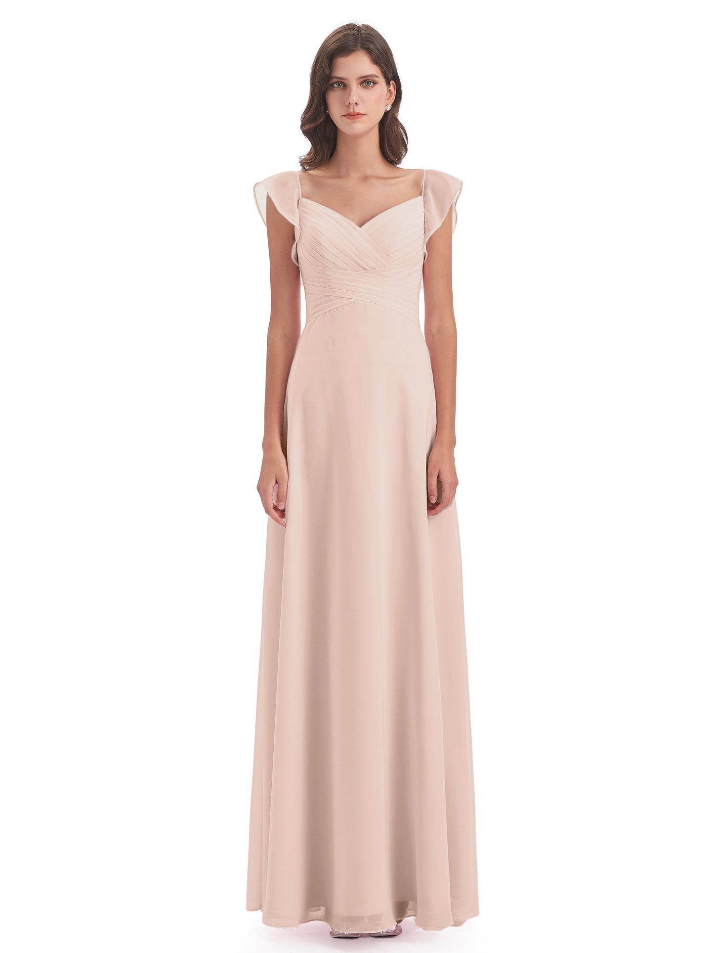 Courtney Sheath V-Neck Straps Chiffon Long Bridesmaid Dresses