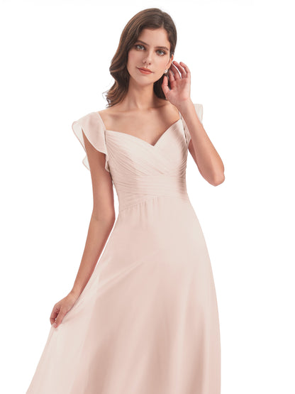 Courtney Sheath V-Neck Straps Chiffon Long Bridesmaid Dresses