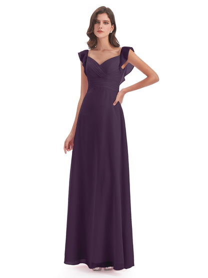 Courtney Sheath V-Neck Straps Chiffon Long Bridesmaid Dresses