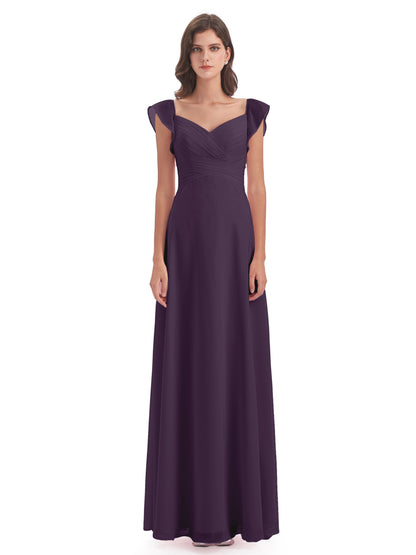 Courtney Sheath V-Neck Straps Chiffon Long Bridesmaid Dresses