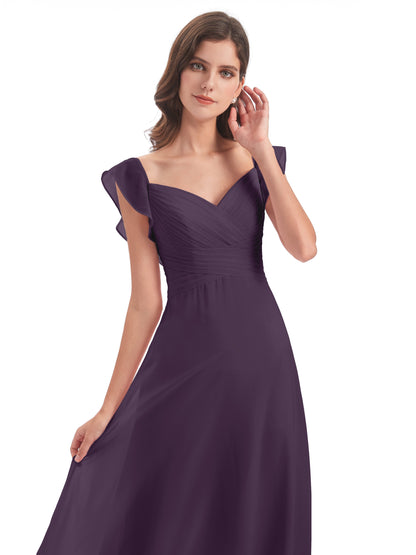 Courtney Sheath V-Neck Straps Chiffon Long Bridesmaid Dresses