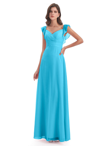 Courtney Sheath V-Neck Straps Chiffon Long Bridesmaid Dresses