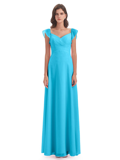Courtney Sheath V-Neck Straps Chiffon Long Bridesmaid Dresses