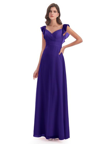 Courtney Sheath V-Neck Straps Chiffon Long Bridesmaid Dresses
