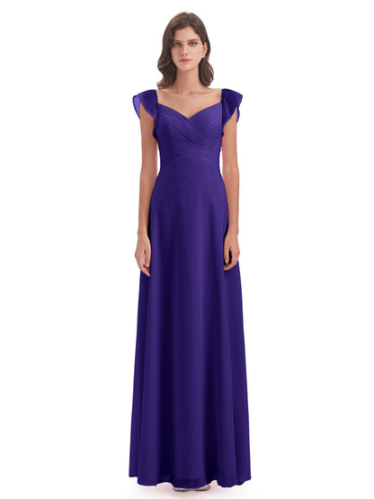 Courtney Sheath V-Neck Straps Chiffon Long Bridesmaid Dresses