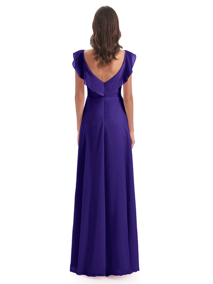 Courtney Sheath V-Neck Straps Chiffon Long Bridesmaid Dresses
