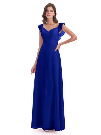 Courtney Sheath V-Neck Straps Chiffon Long Bridesmaid Dresses