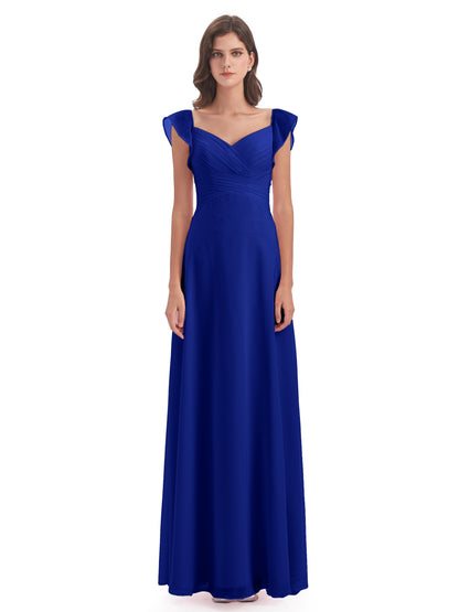 Courtney Sheath V-Neck Straps Chiffon Long Bridesmaid Dresses