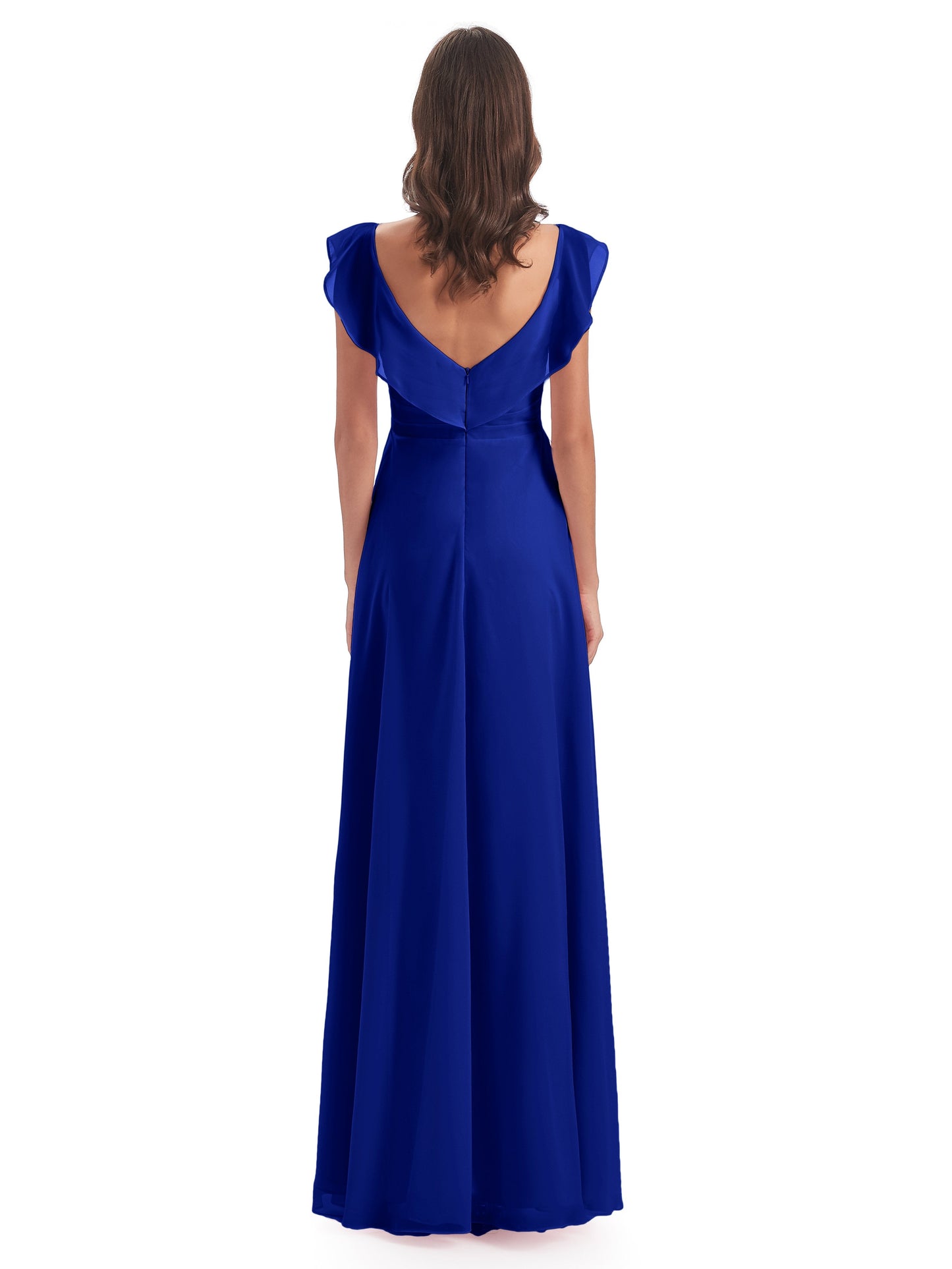 Courtney Sheath V-Neck Straps Chiffon Long Bridesmaid Dresses