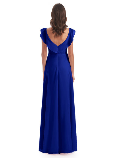 Courtney Sheath V-Neck Straps Chiffon Long Bridesmaid Dresses