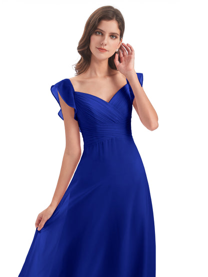 Courtney Sheath V-Neck Straps Chiffon Long Bridesmaid Dresses