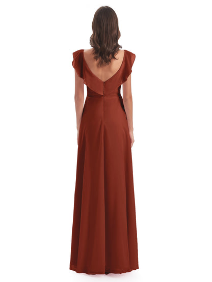 Courtney Sheath V-Neck Straps Chiffon Long Bridesmaid Dresses