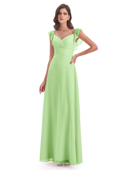 Courtney Sheath V-Neck Straps Chiffon Long Bridesmaid Dresses