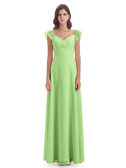 Courtney Sheath V-Neck Straps Chiffon Long Bridesmaid Dresses