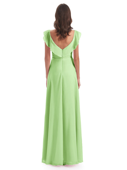 Courtney Sheath V-Neck Straps Chiffon Long Bridesmaid Dresses
