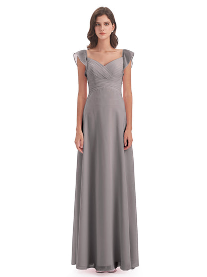 Courtney Sheath V-Neck Straps Chiffon Long Bridesmaid Dresses