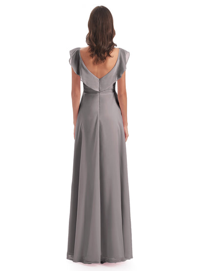 Courtney Sheath V-Neck Straps Chiffon Long Bridesmaid Dresses