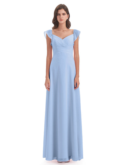 Courtney Sheath V-Neck Straps Chiffon Long Bridesmaid Dresses