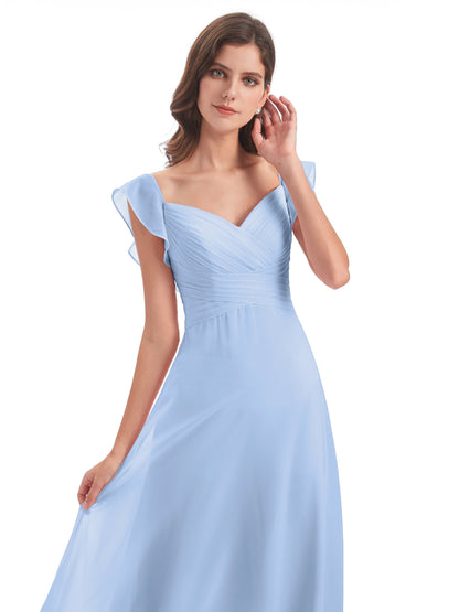 Courtney Sheath V-Neck Straps Chiffon Long Bridesmaid Dresses